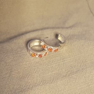 Elegant Silver W/ Orange Crystal Huggy Hoop Earrings
